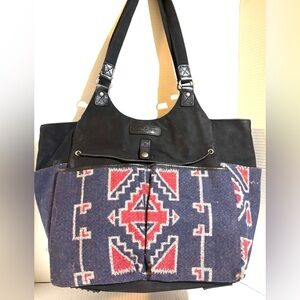 Pendleton Black and Red canvas wool leather Geometric Tote